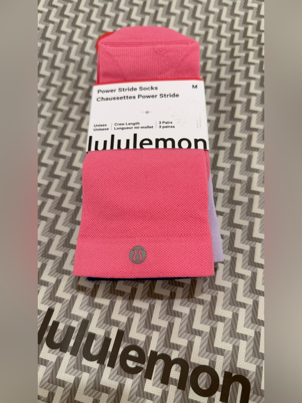 Lululemon Power Stride Crew Socks - Pink and Blue (3 Pack)